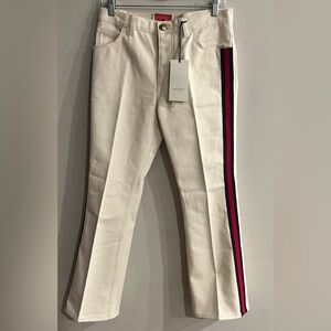 GUCCI Women’s White Hypnotism Flare Leg Web Band Jeans Size 26 NEW